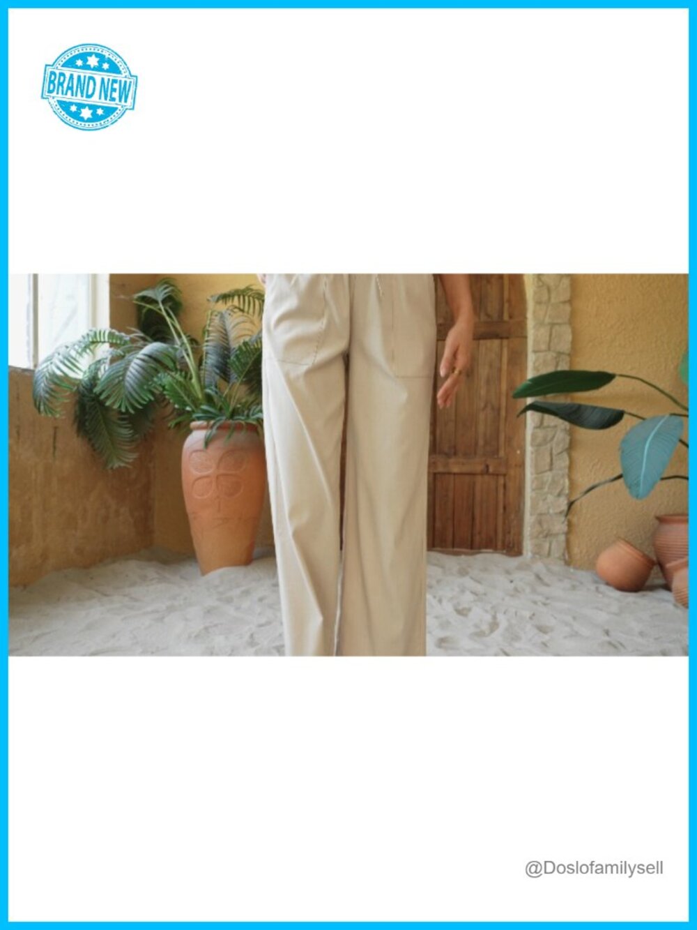High Waisted Linen Wide Leg Palazzo Pants with Pockets - Picture 7 of 7